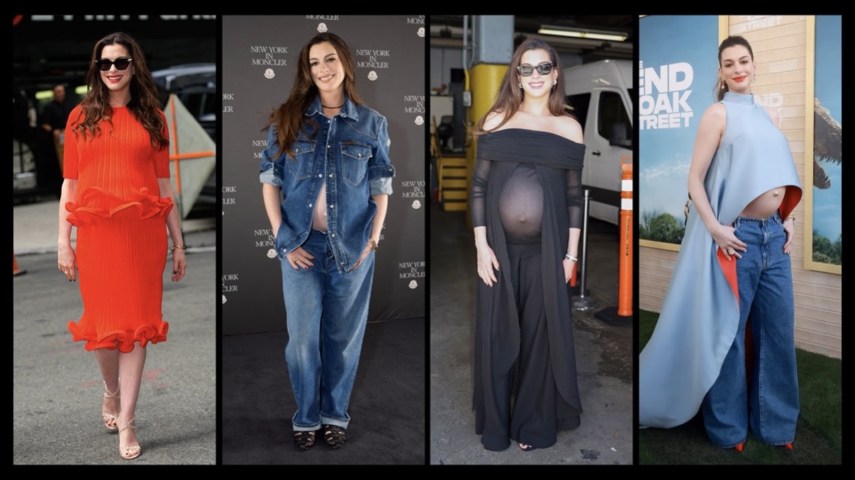 Gaya Maternity Anne Hathaway Dipenuhi Romansa dan Warna Primer