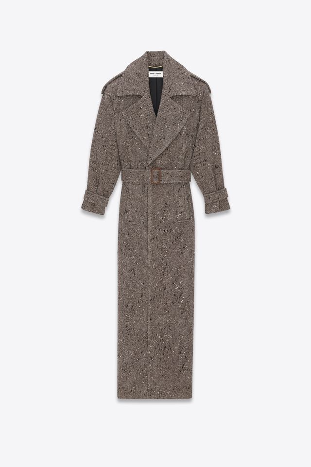 Saint Laurent Long Oversize Coat in Chevron Wool