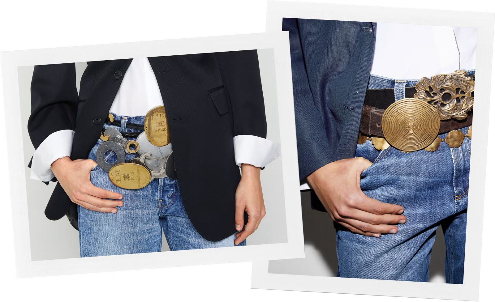 Aksesori ikat pinggang di atas ikat pinggang untuk menambah elemen pada pakaian