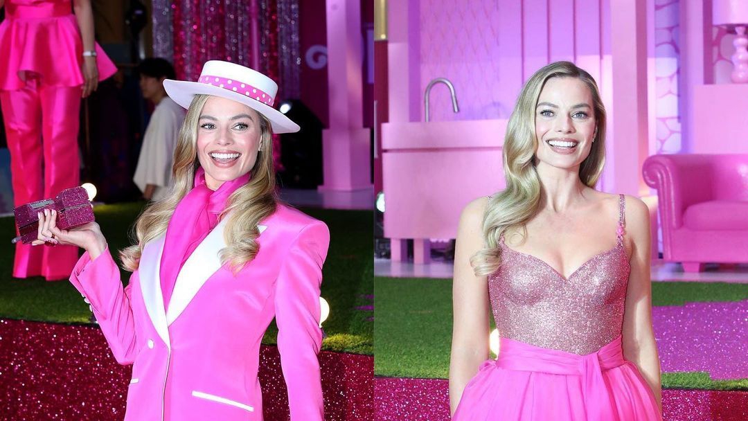 Margot Robbie Tampil Seperti Barbie Mengenakan Power Suit Warna Pink di Tahun 80-an