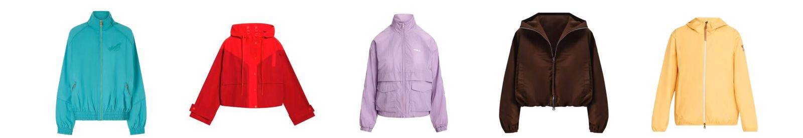 Kiri ke kanan: Willy Chavarria Ruff Rider Jacket/Staud Alta Jacket/Polo Ralph Lauren Nylon Windbreaker Jacket/Citizens Of Humanity Cropped Windbreaker Jacket/Moncler Fegeo Hooded Windbreaker Jacket