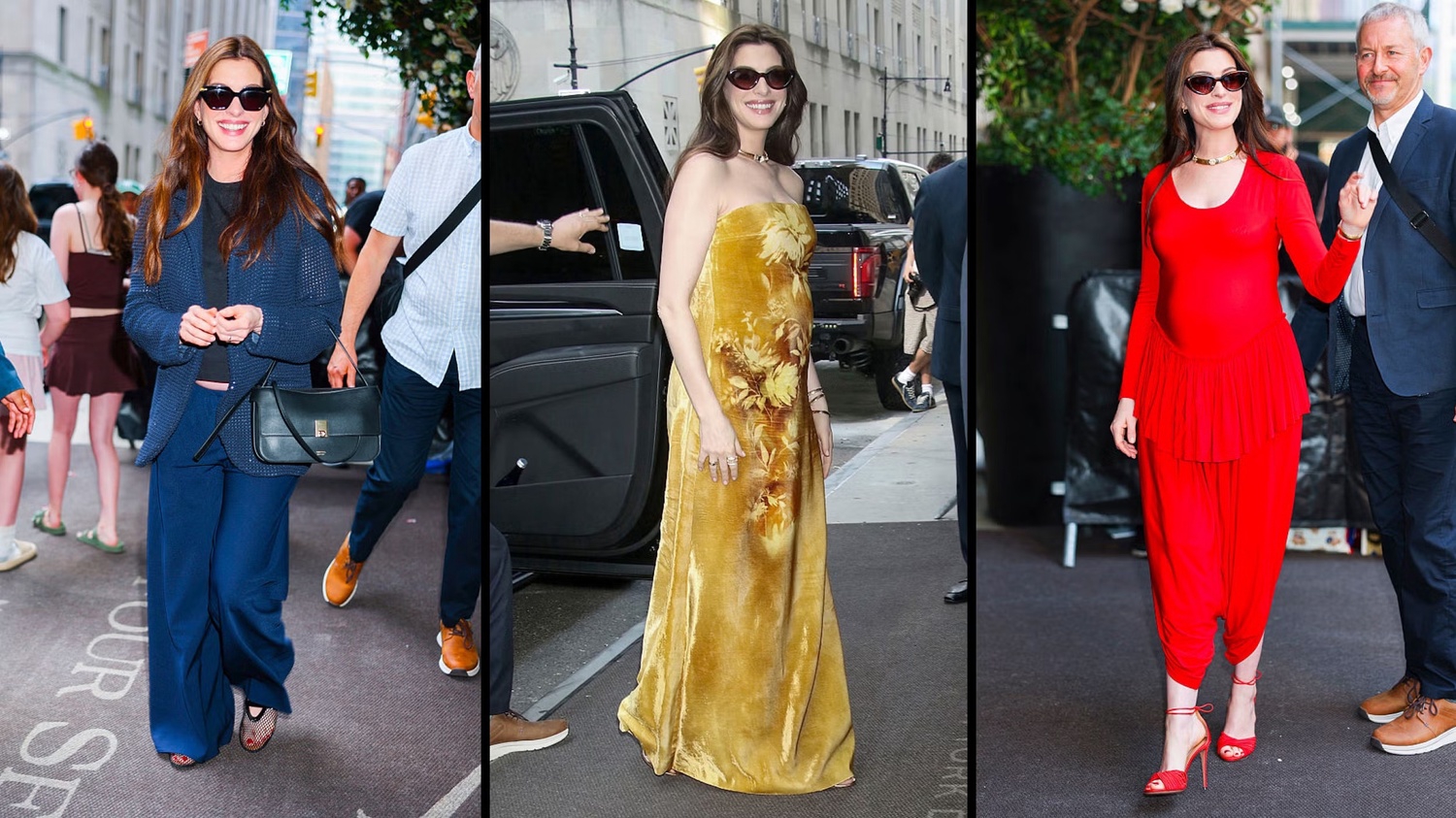 Gaya Maternity Anne Hathaway Identik dengan Romansa dan Warna Primer