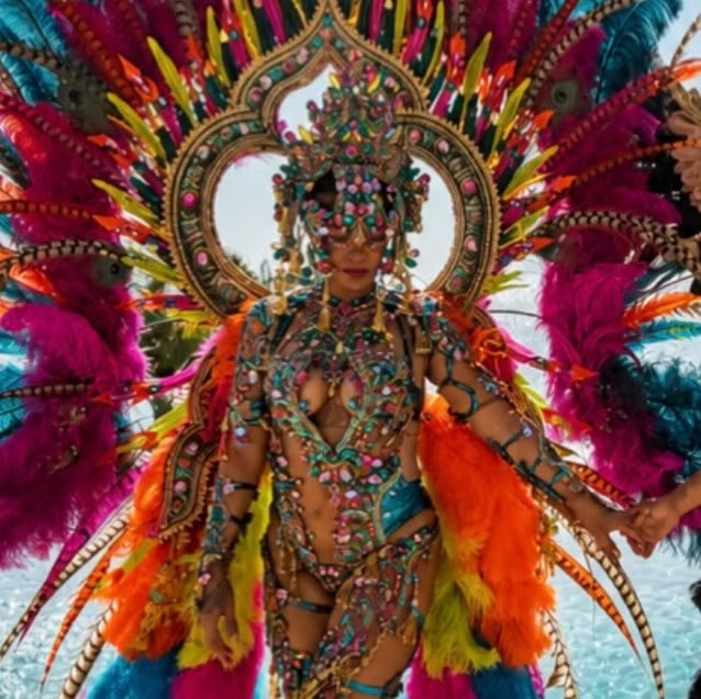 Rihanna Tampil Memesona dengan Busana Bulu-Bulu di Festival Crop Over Barbados
