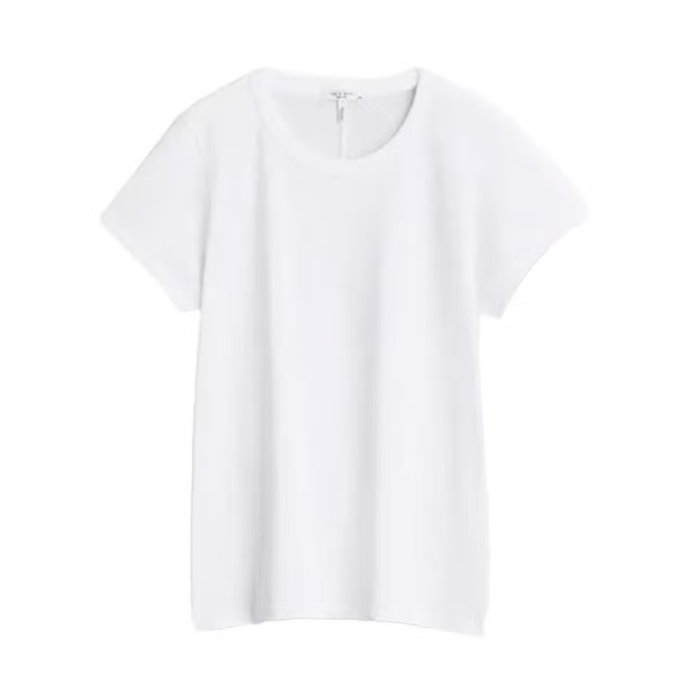 Dari Kiri ke Kanan: Rag & Bone Slub Tee, Massimo Dutti Linen V-Neck Sweater, Cos Pleated Cotton-Linen Skirt