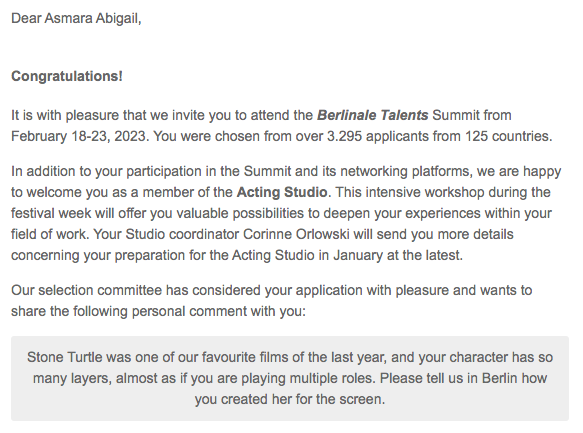 Asmara Abigail, Berlinale Talents 2023