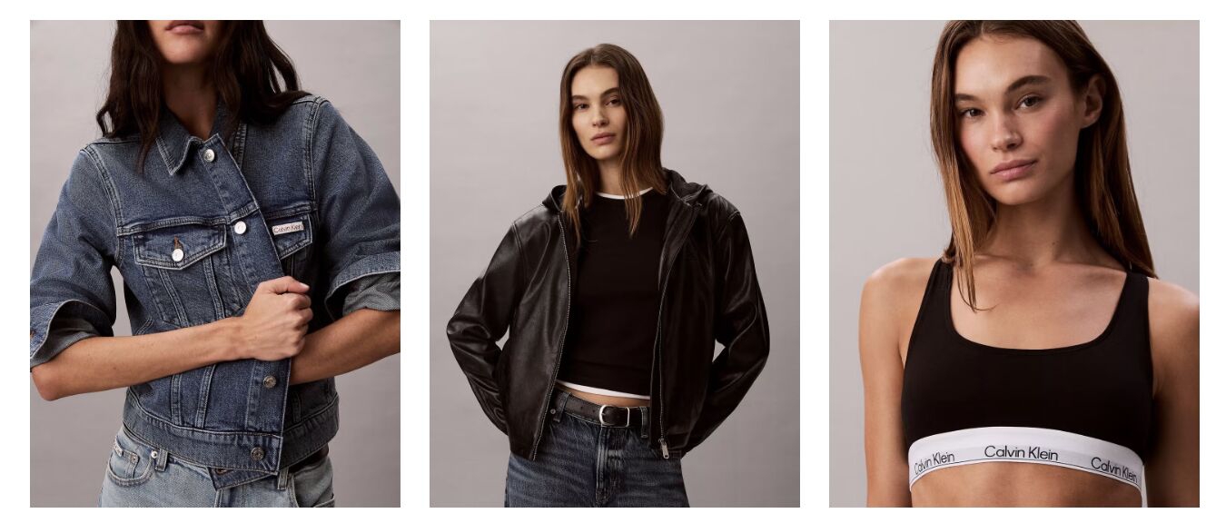 Dari kiri ke kanan: Calvin Klein Classic Trucker Jacket, Calvin Klein Faux Leather Hooded Jacket, Calvin Klein Icon Cotton Modal Unlined Bralette