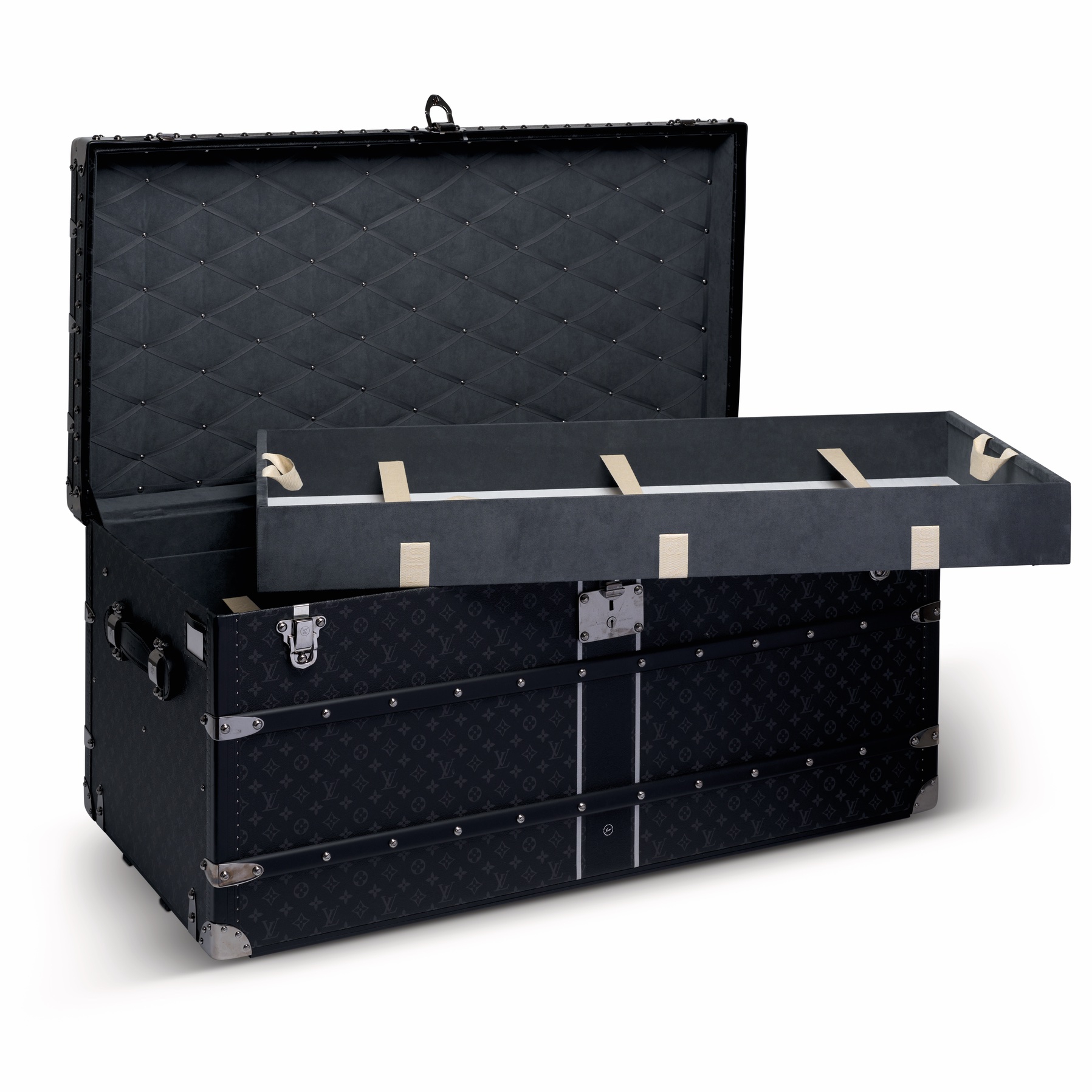 Louis Vuitton Limited Edition Eclipse Monogram Canvas Courrier Lozine Trunk 110 With Silver Hardware by Fragment Design (2017)