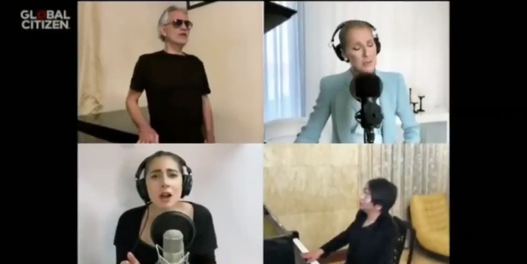 Lady Gaga Bernyanyi Bersama Celine Dion dan Andrea Bocelli