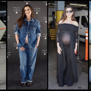 Gaya Maternity Anne Hathaway Dipenuhi Romansa dan Warna Primer
