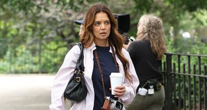 Katie Holmes Kenakan Denim Patchwork Saat Syuting Film Terbarunya