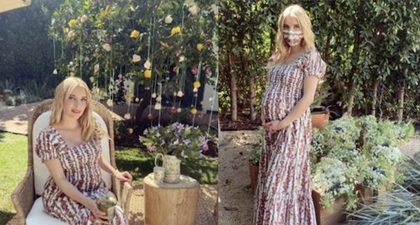 Emma Roberts Merayakan Baby Shower Mengenakan Gaun Tory Burch