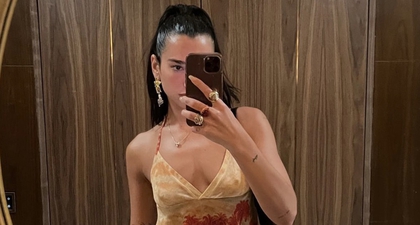 Tampilan Eropa yang Memesona dari Dua Lipa dengan Gaun Mini yang Tipis dan Setelan Gold Pleated